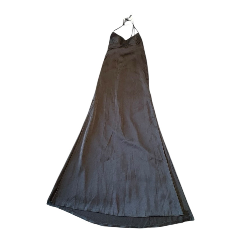 Black Halter Satin Gown Maxi‎ Dress Size 10 Floor Length Evening Formal